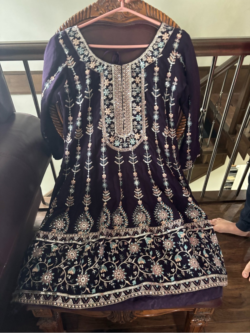 Embroidered Purple Women’s wide leg Plazzo and kurta